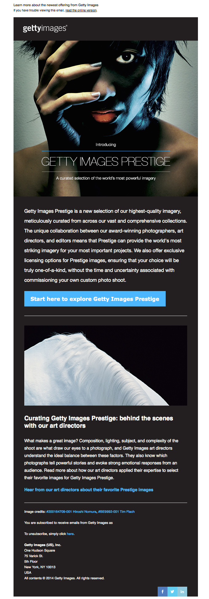 Getty Images Prestige Intro email
