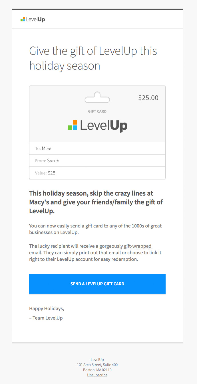 Give the Gift of LevelUp email
