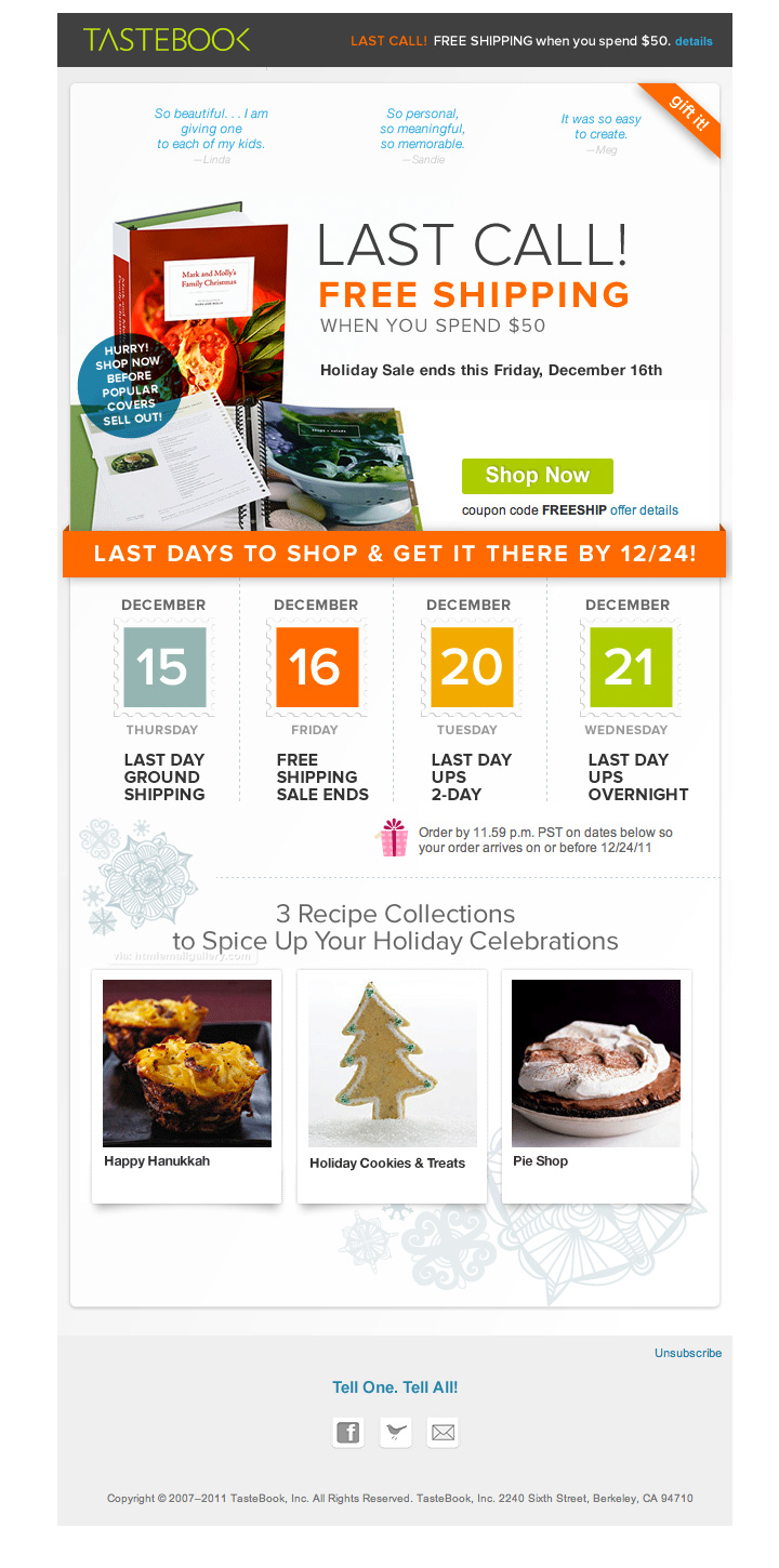 Tastebook Holiday Sale email