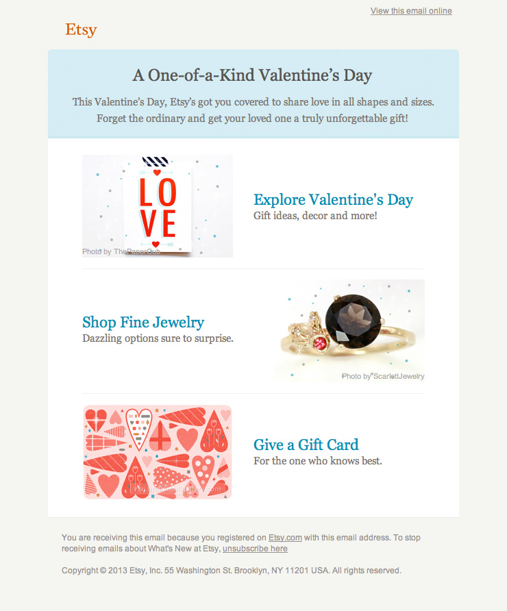 Etsy Valentines Day email 2012