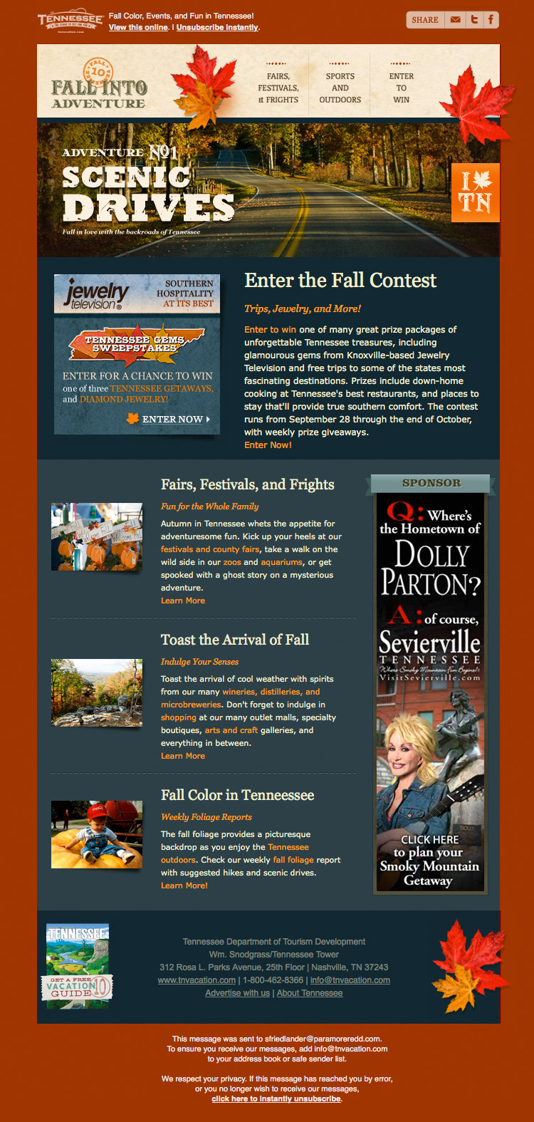 Fall Into Adventure Tennessee promo email