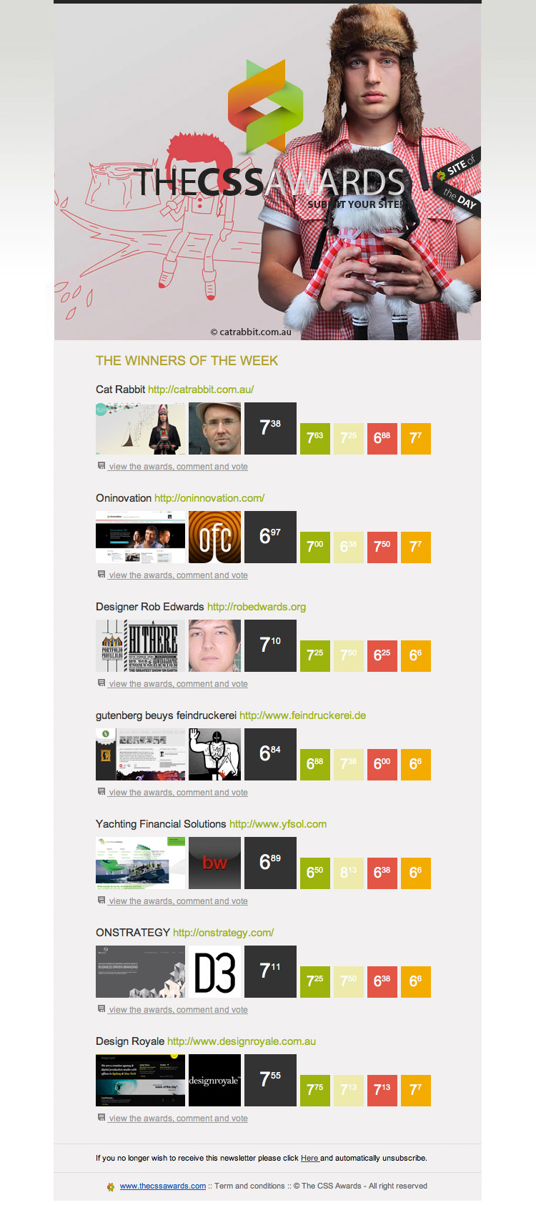 The CSS Awards Weekly Winner email