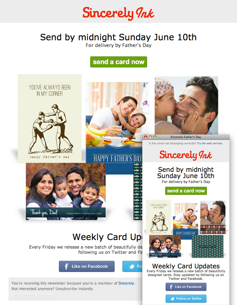 SIncerely Ink Father's Day Promo email