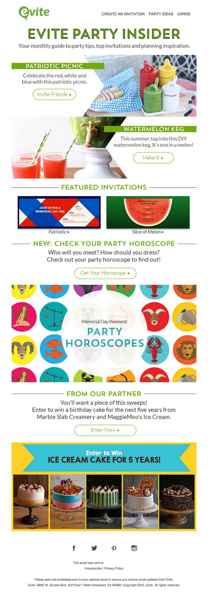Evite Party Insider email design color