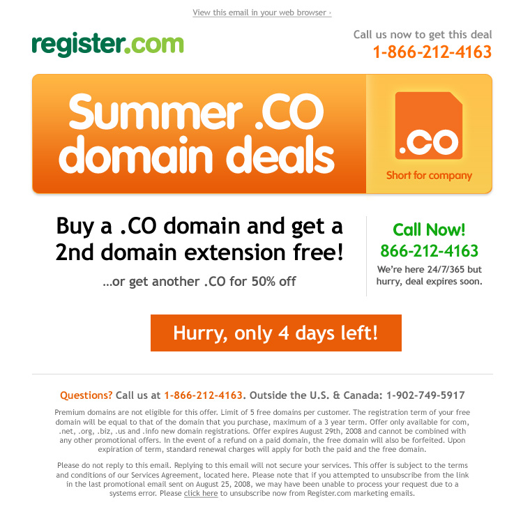 Summer Specialty Domain Deals email