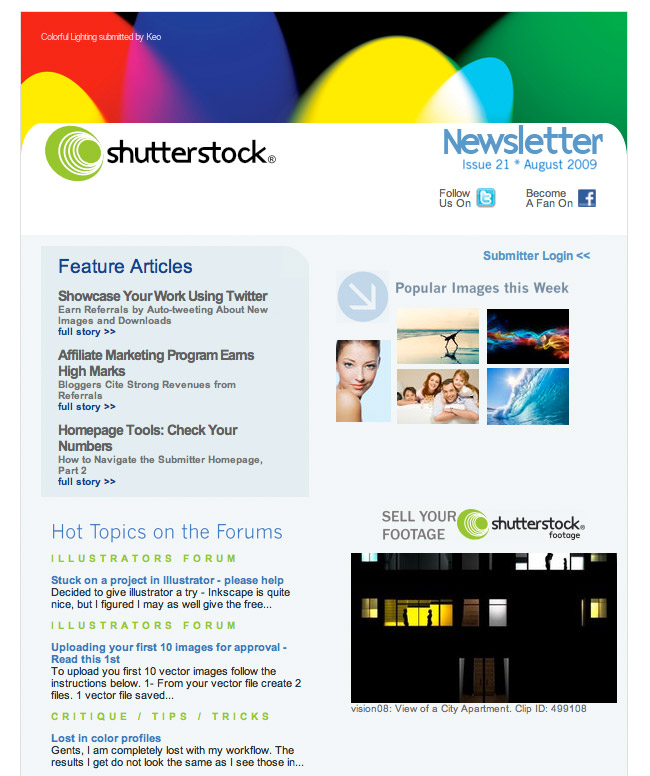 Shutterstock Newsletter from 2009