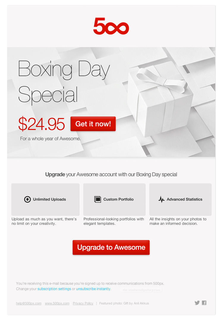 500px Boxing Day email