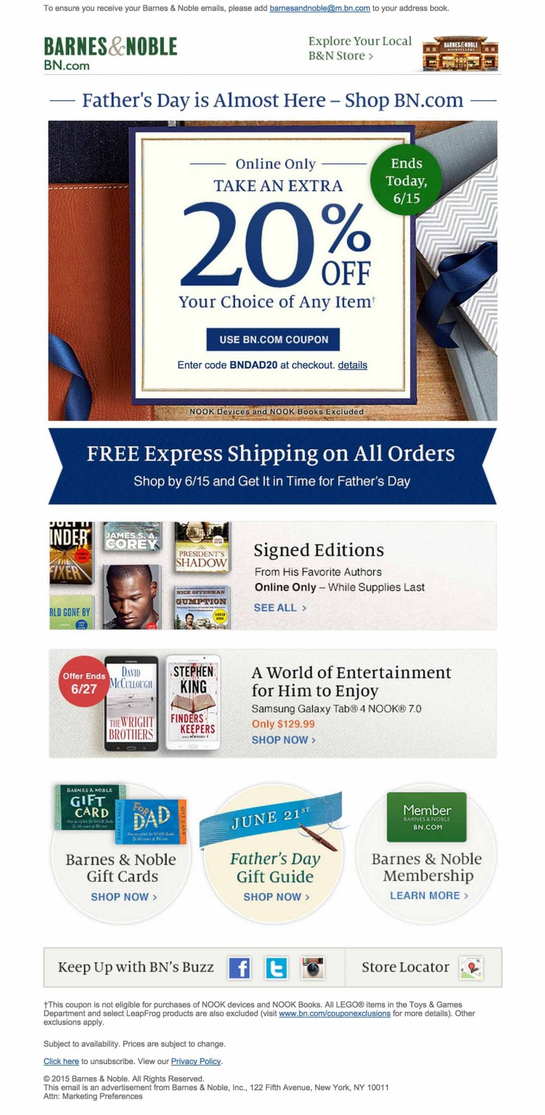 Barnes & Noble Fathers Day email