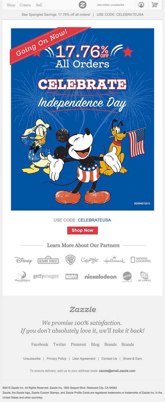 Zazzle July 4th email design