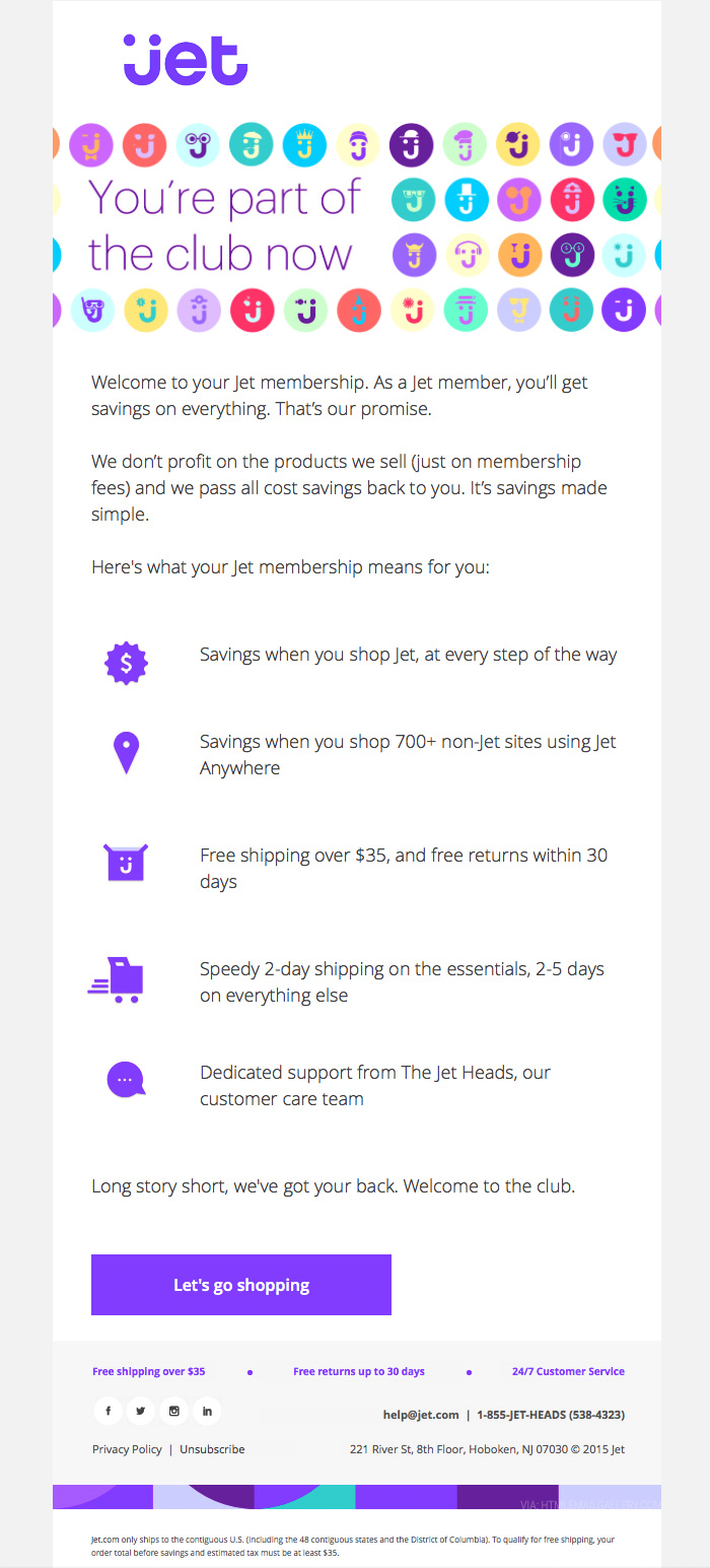 Jet eCommerce Welcome email design