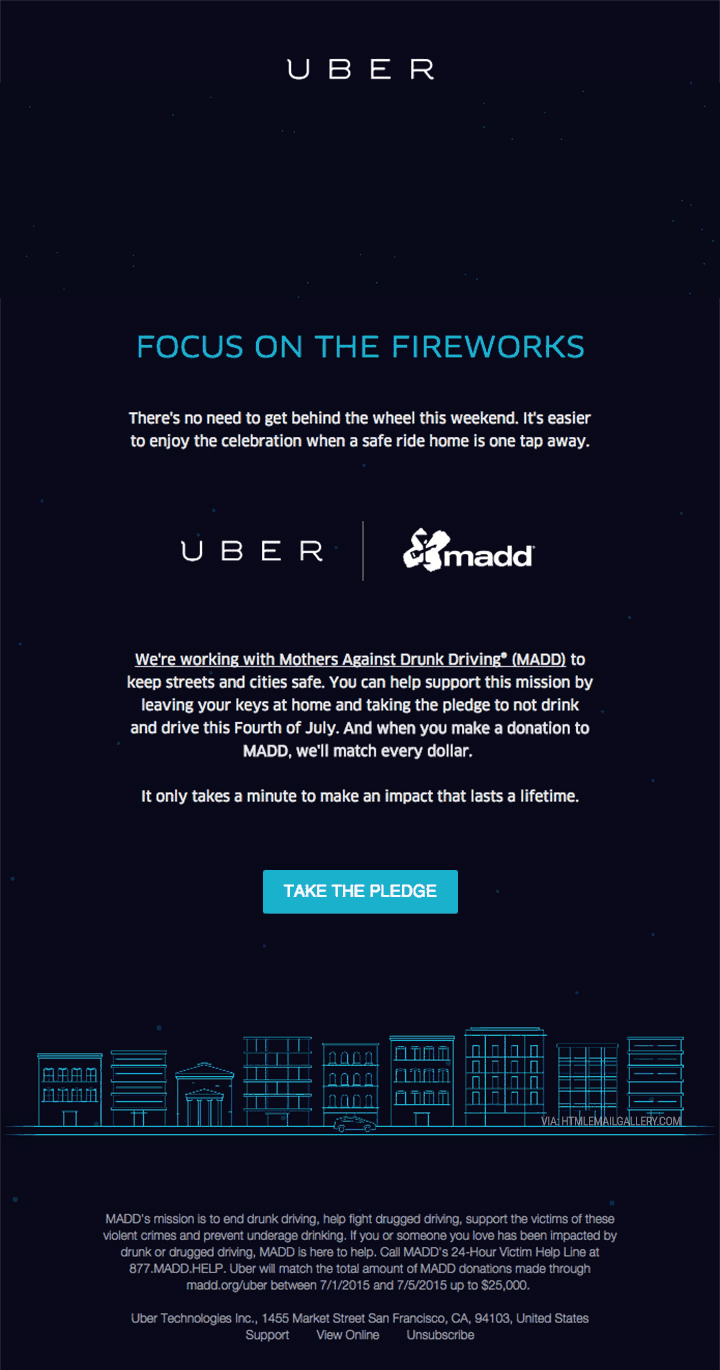 Uber Fireworks Animated Gif email July 4th