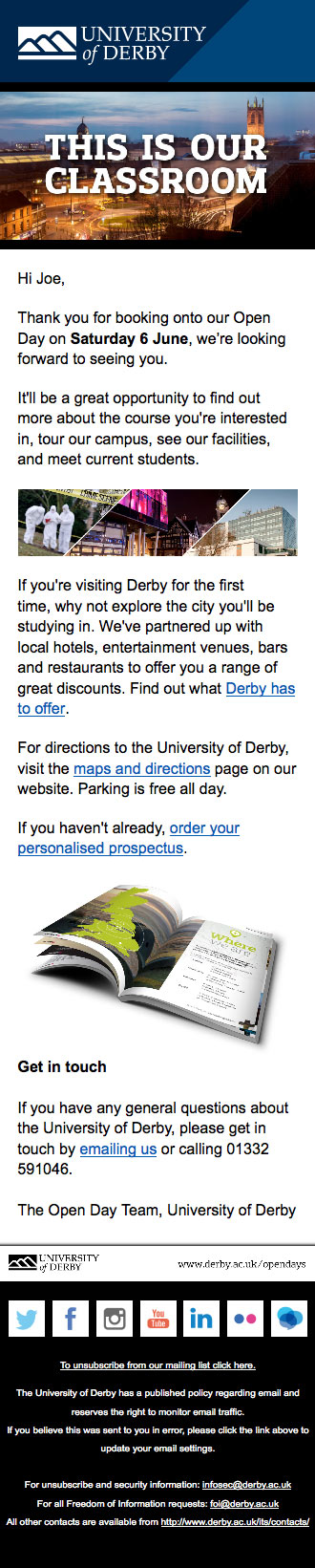 University of Derby email responsive
