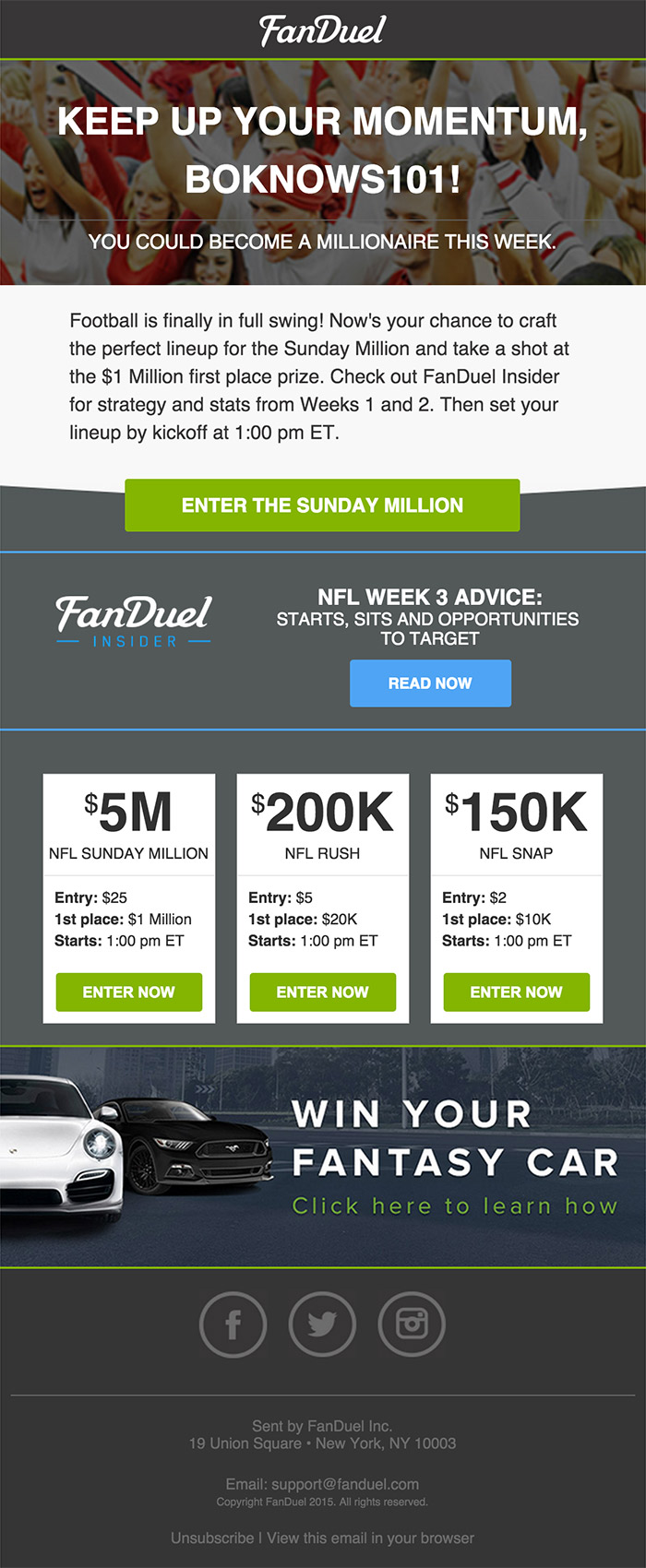 Fanduel Contests Email nice design