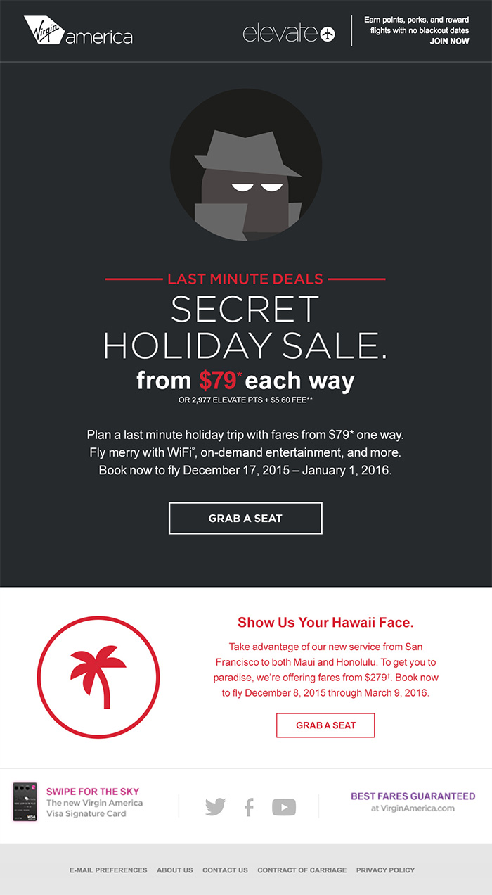 Fun holiday email design from Virgin Airlines
