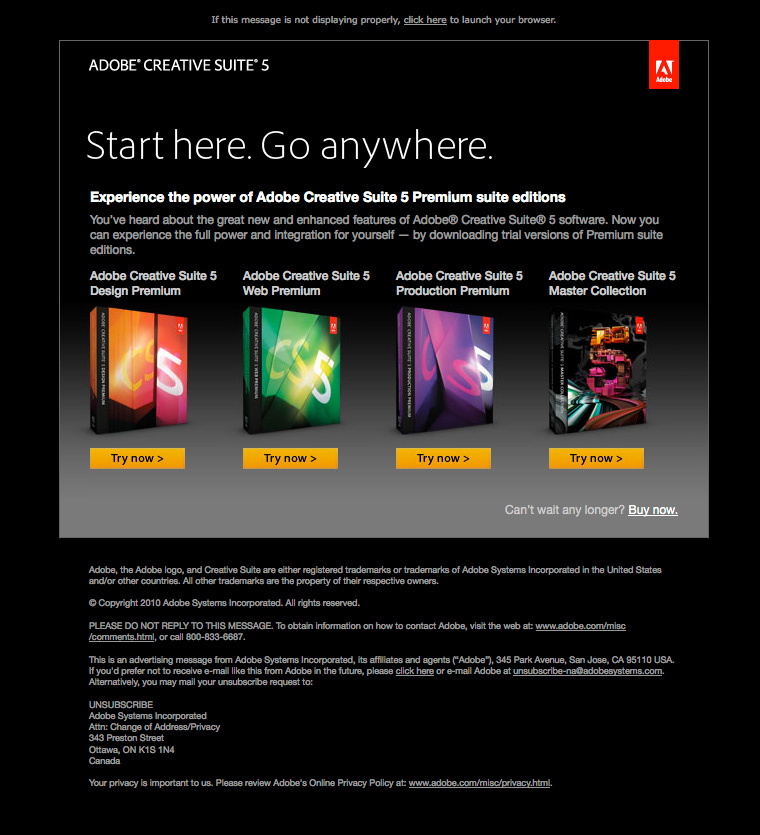 Adobe CS5 Product Suite Try Email