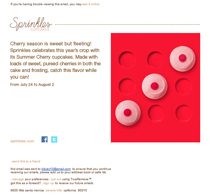 Sprinkles Cupcakes html email design