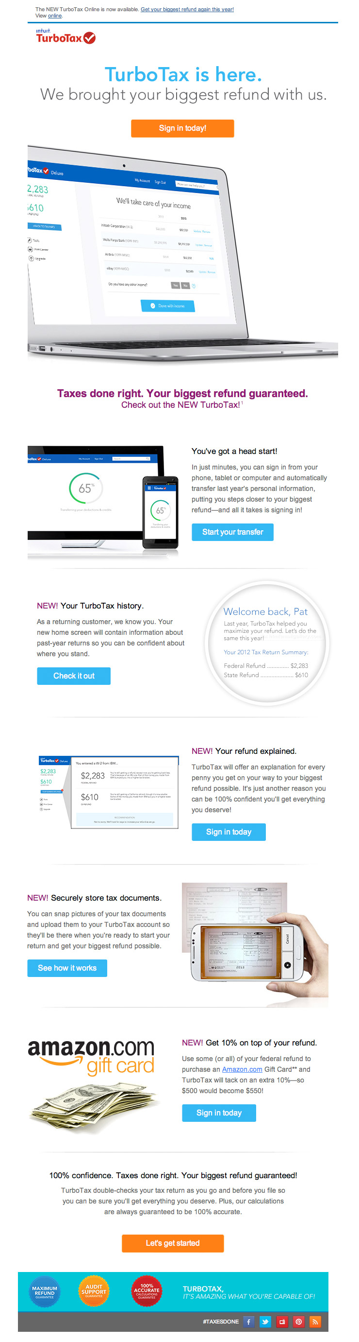 TurboTax Online Welcome email