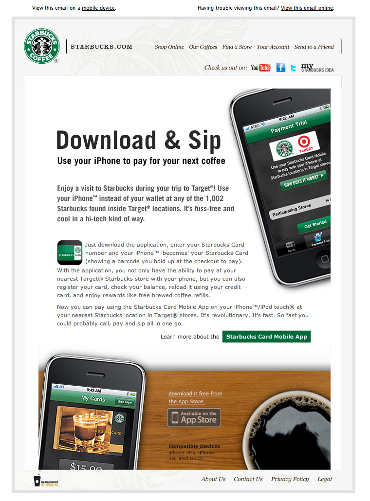 Starbucks Download and Sip Pay email