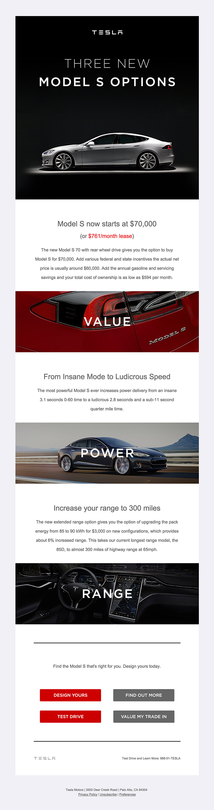 Tesla Model S Choices email design